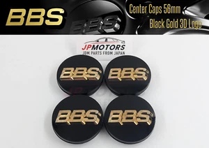 BBS Wheel Center Caps 56mm Genuine Emblem Black Gold 3D Logo P5624002G Set 4pcs - Picture 1 of 17