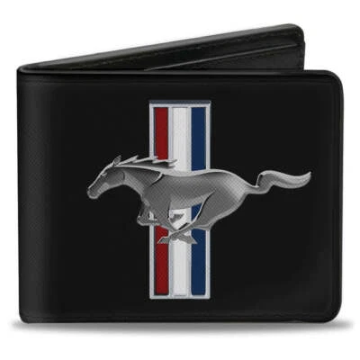 Ford Mustang Logo Black Vegan Leather Men's Bi-Fold Wallet Official Licensed - Image 1 of 3
