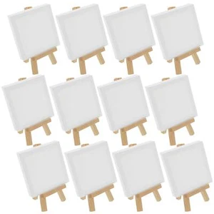 12 Pack 3" x 3" Canvas with 5" Mini Wood Display Easel Kit, Artist Tripod Stand - Picture 1 of 5