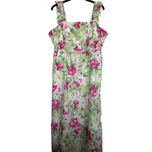 Torrid Women’s Sz 1(1X) Midi Poplin Tiered Ruffle Strap Dress Pink Floral Pocket - Picture 1 of 12