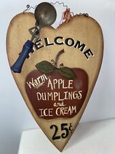 3D Welcome Warm Apple Dumplings and Ice Cream Wooden Heart Sign SW9/10