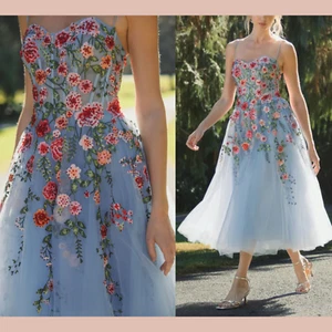 NWT MAC DUGGAL [ 10 ] 20651 Bustier Embroidered Floral A-Line Dress Blue J1803 - Picture 1 of 18