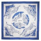 Hermes Women's Silk Scarf Carre 90 Guepards Tattoo Blue White France with Box