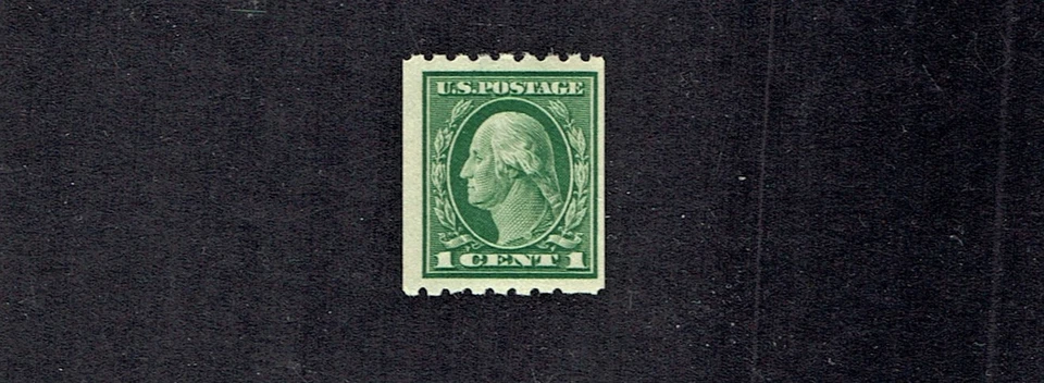 1912 U.S. Reg Issue 1c Green Washington S.L. Wkm COIL p.8 1/2h Sc#410 M/H/OG  ^ - Image 1 of 1