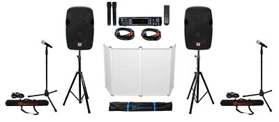 Paquete DJ con (2) Altavoces de 12" + Amplificador Bluetooth + Fachada + Micrófonos + Soportes + Cables + Bolsa Foto 1 de 4