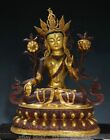 25.6" Alte Tibet Kupfer vergoldeter Sitzen 7-Augen Weiße Tara Buddha Statue