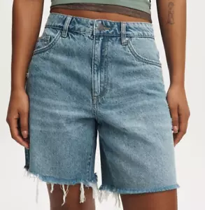 Cotton On Women's Relaxed Denim Shorts Blue Size 8 Cutoff Frayed Hem - Picture 1 of 11
