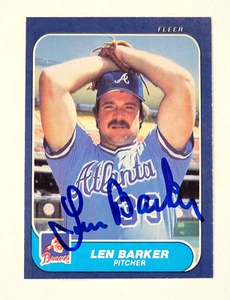 LEN BARKER Signed 1986 Fleer #507 Atlanta Braves Card Autographed - Picture 1 of 2