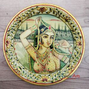 Decorative plates 6" Marble Stone Handmade Lady Queen painting Home decor 