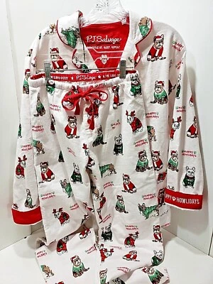 Conjunto de pijama de franela talla XS de Papá Noel de Navidad travieso/bonito BULL DOGS Foto 1 de 4