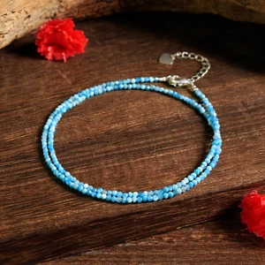 Minimalist Larimar 2mm Faceted Bead Blue Crystal Healing Boho Choker Necklace - Picture 1 of 17