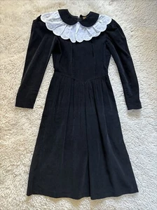 ¡De colección! Vestido de Pana Negro Talla 4 Manga Abullonada Cuello Extraíble Pradera Gótico Peregrino - Imagen 1 de 14