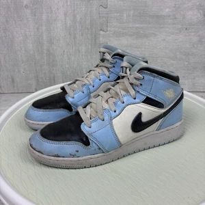 Nike Air Jordan 1 Mid Ice Blue Black White UNC Size 7Y 555112-401 - Picture 1 of 7