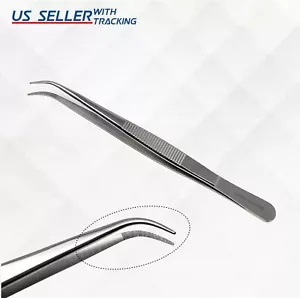 Diamond Tweezers with Groove Tips Medium Tip Hold Gemstone 6" Curved Stainless - Picture 1 of 3