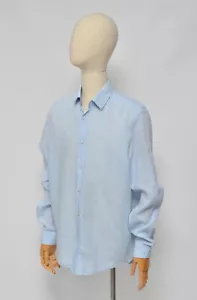 HUGO BOSS Luxury Men's Light Blue Pure Linen Long Sleeve Shirt Size M - Picture 1 of 14