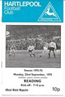 Football Programme>HARTLEPOOL v READING Sept 1975