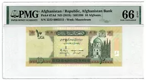 Billete Afganistán 10 Afghanis P67ad 2021 (2019) UNC PMG 66 - Imagen 1 de 2