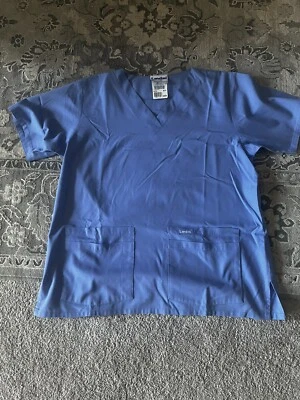 Landau Men Short Sleeve V-Neck Scrub Top Baby Blue Foto 1 de 2