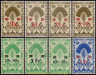 EBS Madagascar 1945 Travellers Palm Overprints - France Libre - MG 290-297 MNH** - Image 1 of 4