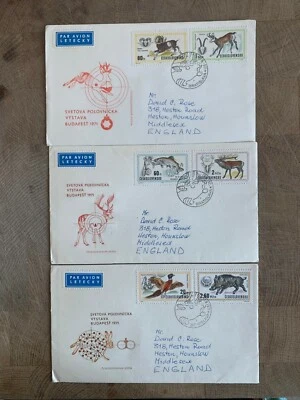 CZECHOSLOVAKIA 1971 FDC x 3 HUNTING EXHIBITION PHEASANT TROUT MOUFLON STAG BOAR - Image 1 of 2