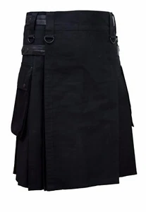 Men Black Leather Straps Fashion Sport Utility Kilt Deluxe Kilt Adjustable Sizes - Picture 1 of 2