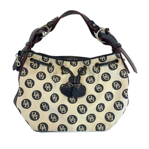 Vintage Dooney & Bourke Black & Ivory DB Signature Canvas & Hobo Satchel Charm - Picture 1 of 11