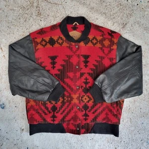 WOOLRICH Varisity Jacket Wool Leather Southwest Bomber Jacket Aztec Size M Women - Picture 1 of 9