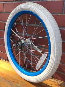 Freno sottobicchiere ruota posteriore blu 18" bicicletta con pneumatico bianco 1,95" bici BMX #T62 - Foto 1 di 3