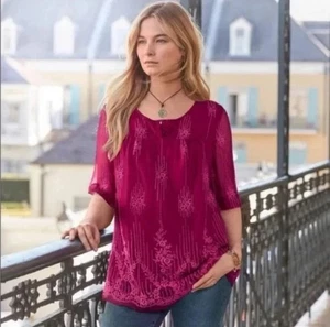 Blusa túnica top boho Sundance XL Cora roja bordada manga corta - Imagen 1 de 20