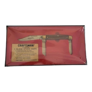 Vintage Craftsman USA Wood Handle 3 Blade Pocket Knife New In Package - Picture 1 of 5