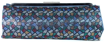 SALVATORE FERRAGAMO Blue Satin Multicolor Crystal Strass Long Large Clutch Bag - Image 1 of 4