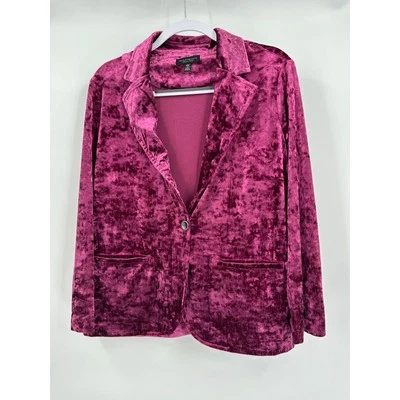 Investments Womens Y2K Velvet Blazer Size PM Black Minimalist Grunge Purple - Image 1 of 4