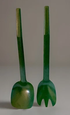 Vintage 60s MCM Melamine FLINTWOOD Salad Serving Set Cascade Green Speckled - Image 1 of 4