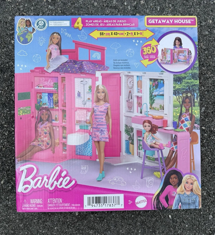 BARBIE Mattel HRJ76 Getaway House Playset w/4 Play Areas &11 Decor Accessories
