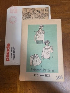 Parade Pattern Service 4721 Misses Top Blouse Long/Short Sleeve Cut Size 16 Vntg - Picture 1 of 3
