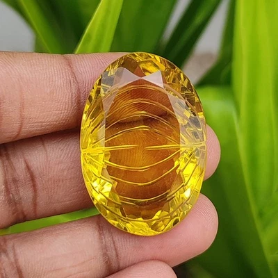 Natural 81 Ct With Certificate Brazilian Yellow Citrine Gemstone Curving Cut - Image 1 of 4