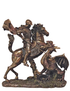Figura Estatua Bronce Fundido en Frío Ligeramente Pintada de San Jorge y el Dragón 10.5" NUEVA - Imagen 1 de 1