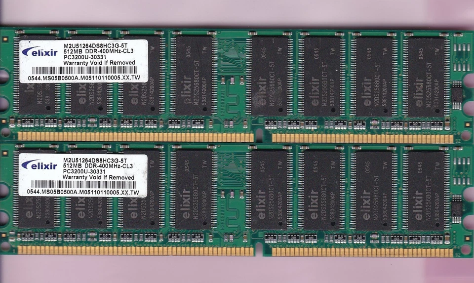 1GB 2x512MB PC3200 ELIXIR DDR-400 RAM MEMORY KIT M2U51264DS8HC3G-5T DDR1 CL3 - Image 1 of 4