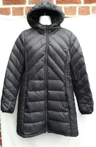London Fog Size M Puffer Women's Coat Black Lightweight Down Hood Pockets - Picture 1 of 8
