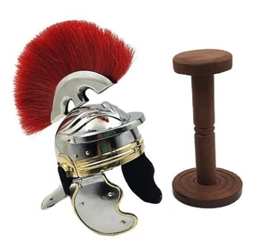 Mini Roman Centurion Helmet with Plume & Wood Stand | Spartan Gift 6.5" Iron - Picture 1 of 7