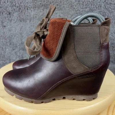 Merrell скрытый на танкетке ботинки корицы гладкий женщин размер 5 коричневый кожаный Chelsea - Изображение 1 из 4