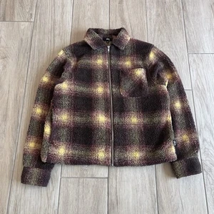 Stussy Shadow Plaid Pile Sherpa Fleece Zip-Up Jacket 100% Authentic Streetwear - Picture 1 of 6