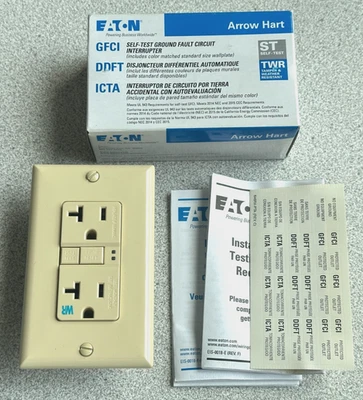 NEW Eaton TWRSGF20V Ivory Tamper/Weather Resistant GFCI Outlet Receptacle 20A - Image 1 of 4