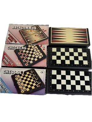 Vintage Chess Backgammon Checkers Magnetic Travel Game Bundle Complete - image 1 of 4