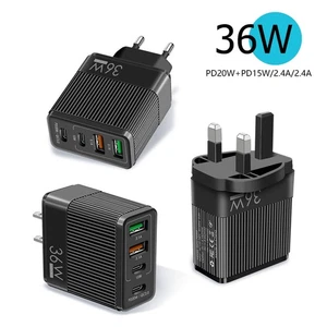 QC3.0 Chargeur Charge Rapide 4 Ports USB C Chargeur Mural Portable Rapide - Photo 1 sur 13