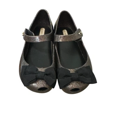 Mini Melissa Ultragirl Black Glitter Bow Shoe Toddler Size 10 - Image 1 of 4