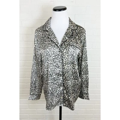 NUEVO SIN ETIQUETAS BB Dakota Animal Print Manga Larga Satén Pijama Camisa Top Talla Pequeña Foto 1 de 4