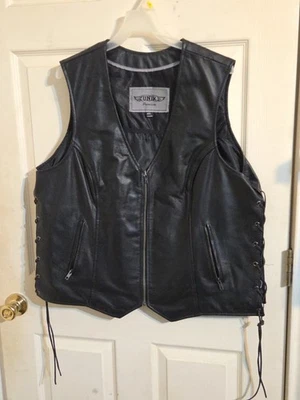 Vintage UNIK Premium Leather Motorcycle Vest Size 4XL Conceal Carry Pockets - Image 1 of 4