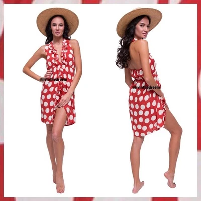 Vestido Luli Fama Macarena Rojo y Blanco Polkadot Cuello en V Talla L $159 Foto 1 de 4