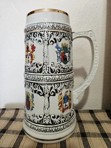 9" Vintage Ceramic Apex Stein Made in Japan Coats of Arms Shields with Handle - Picture 1 of 8